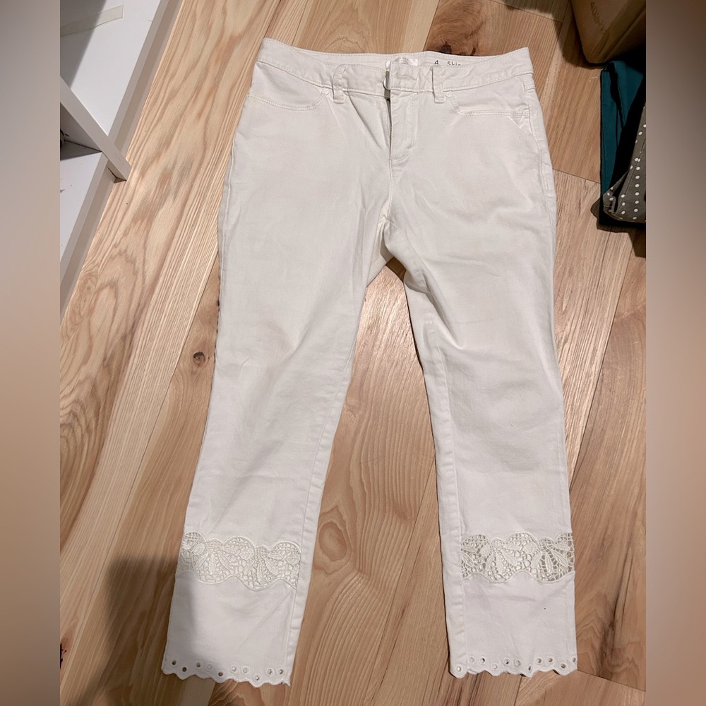 White copped jeans
